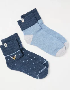 FatFace 2 Pack Bee Outdoor Boot Socks Navy Outlet