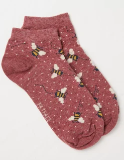 FatFace 1 Pack Bee Spot Trainer Socks Burgundy Marl Hot
