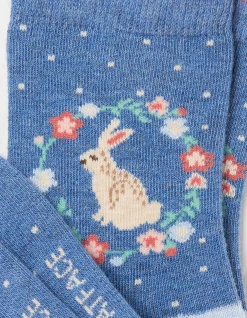 FatFace 1 Pack Bunny Socks Light Blue Marl Outlet