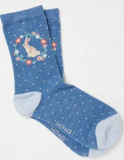 FatFace 1 Pack Bunny Wreath Socks Blue Marl Outlet
