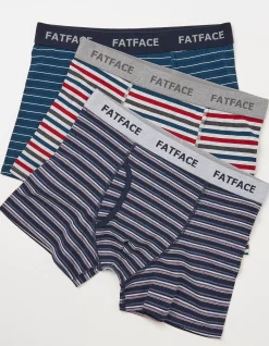 FatFace 3 Pack Chesil Stripe Boxers Navy Online