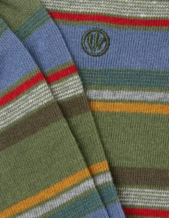 FatFace 1 Pack Christian Multi Stripe Socks Khaki Green Sale