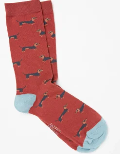 FatFace 1 Pack Dachshund Socks Dark Orange Clearance