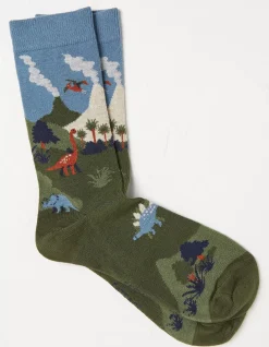 FatFace 1 Pack Dinosaur Scene Socks Khaki Green Online
