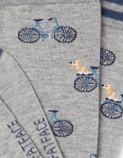 FatFace 1 Pack Dogs On Bikes Socks Grey Marl Sale