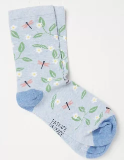 FatFace 1 Pack Dragonfly Socks Light Blue Marl New