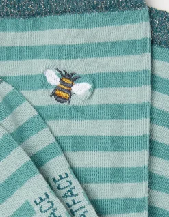 FatFace 1 Pack Embroidered Bee Stripe Socks Green Haze New