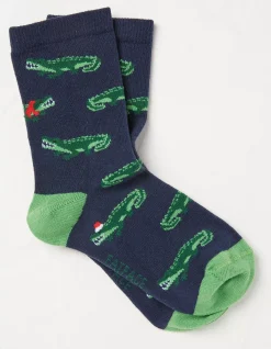FatFace 1 Pack Festive Crocodile Socks Navy Clearance