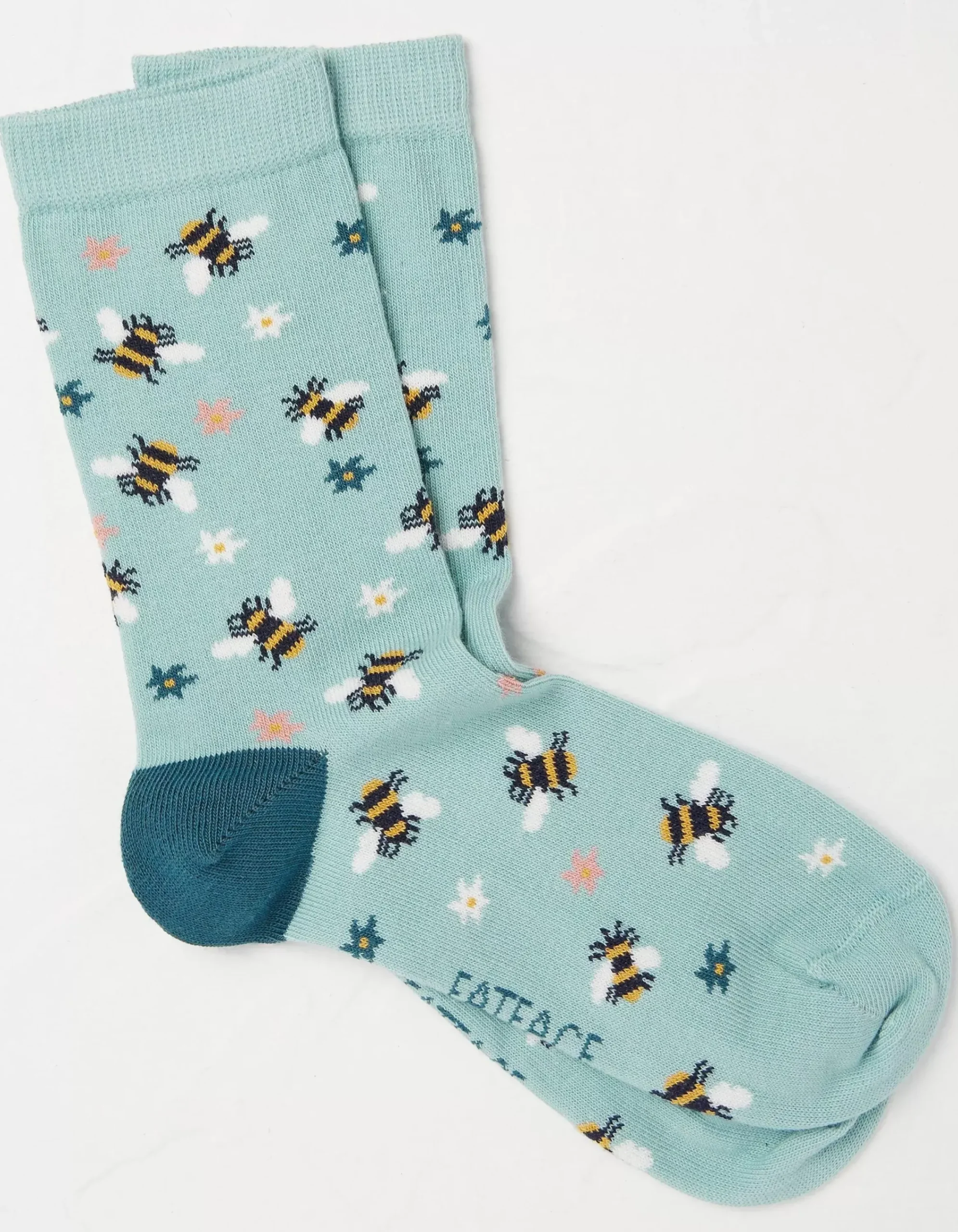 FatFace 1 Pack Floral Bee Socks Green Haze New