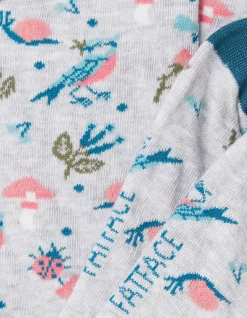 FatFace 1 Pack Floral Bird Socks Light Grey Marl New