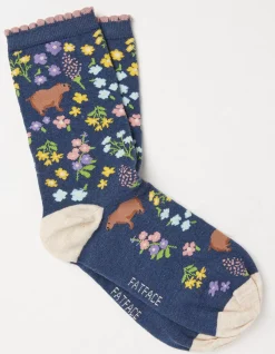 FatFace 1 Pack Floral Capybara Socks Navy New