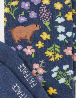 FatFace 1 Pack Floral Capybara Socks Navy New