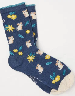 FatFace 1 Pack Floral Mouse Socks Navy Outlet