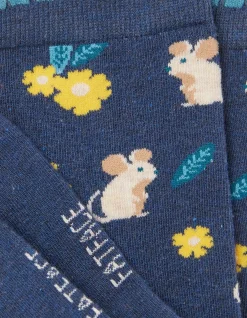 FatFace 1 Pack Floral Mouse Socks Navy Outlet