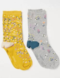 FatFace 2 Pack Floral Socks In A Box Multi Hot