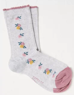 FatFace 1 Pack Flower Chain Socks Light Grey Marl Best