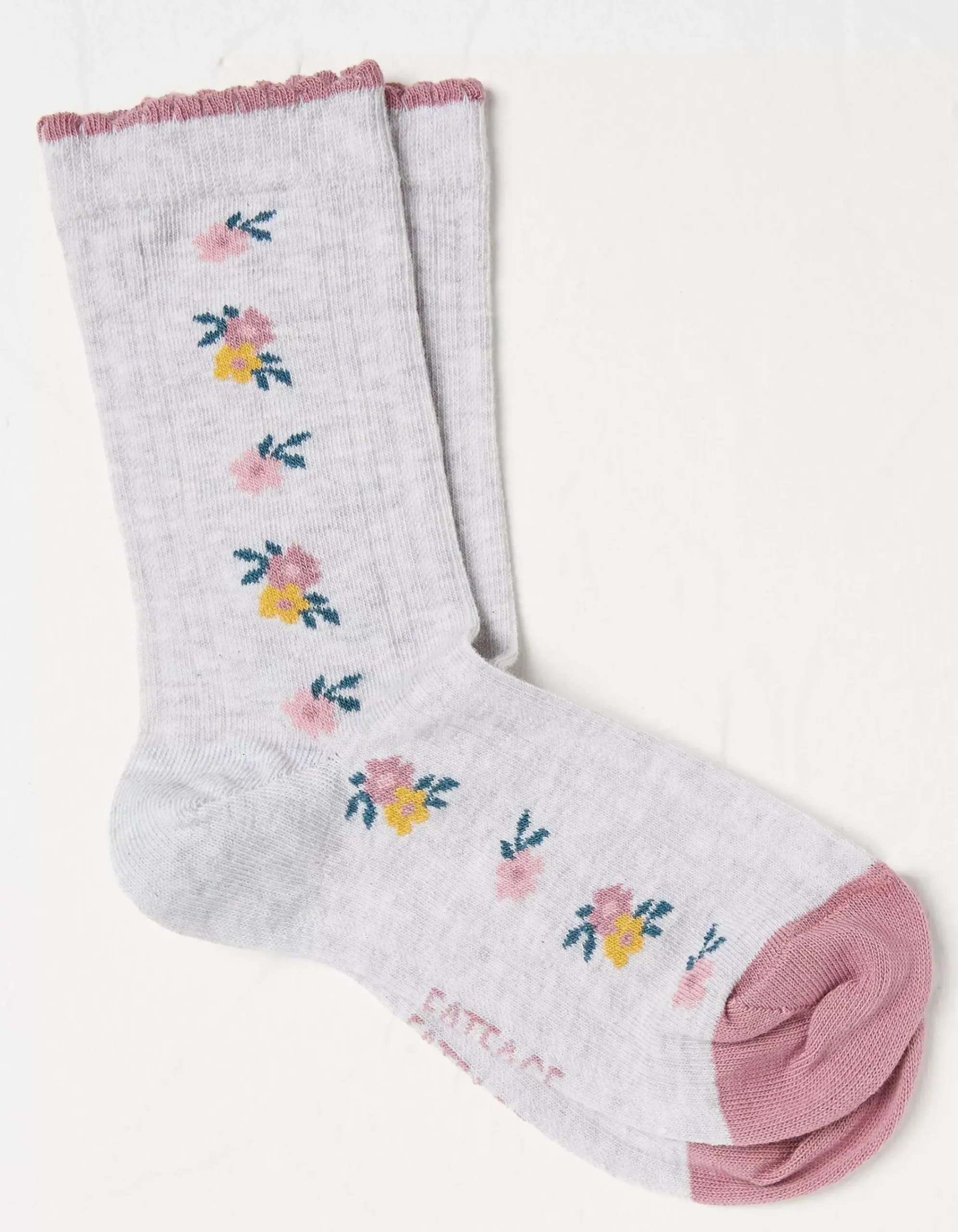 FatFace 1 Pack Flower Chain Socks Light Grey Marl Best