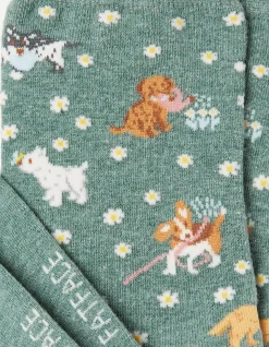 FatFace 1 Pack Garden Dogs Socks Green Marl New