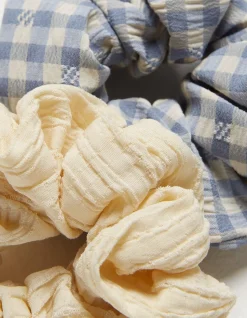 FatFace 2 Pack Gingham Scrunchie Blue Hot