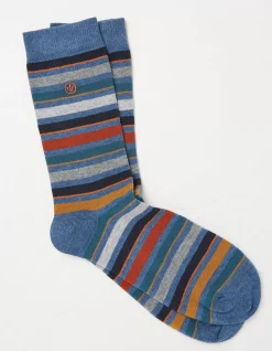 FatFace 1 Pack Guz Multi Stripe Socks Blue Marl Outlet