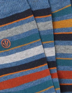 FatFace 1 Pack Guz Multi Stripe Socks Blue Marl Outlet