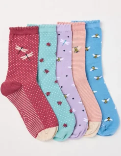 FatFace 5 Pack Insect Socks Multi New