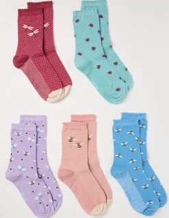 FatFace 5 Pack Insect Socks Multi New