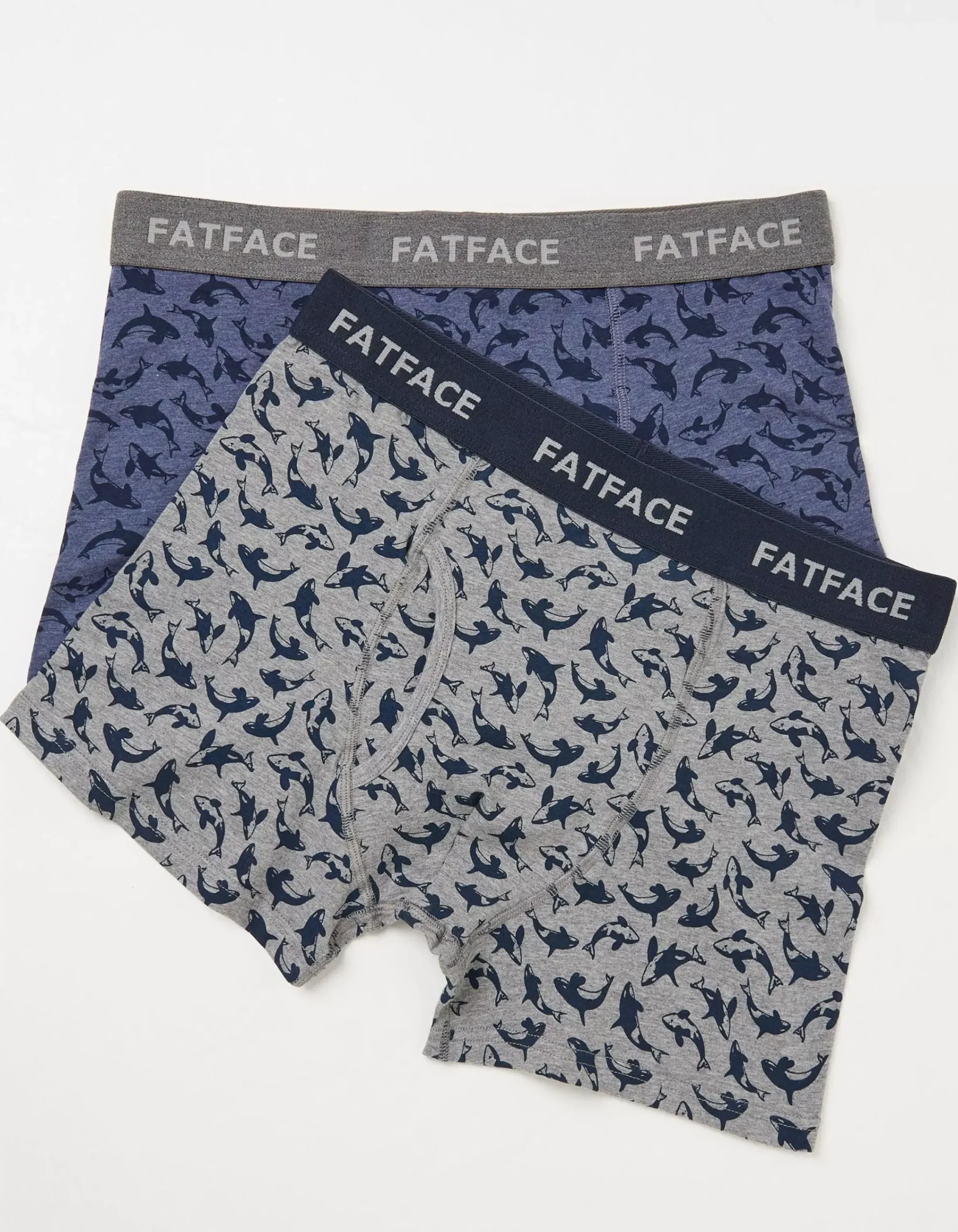 FatFace 2 Pack Killer Whale Boxers Blue Marl Hot