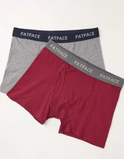 FatFace 2 Pack Plain Boxers Burgundy
