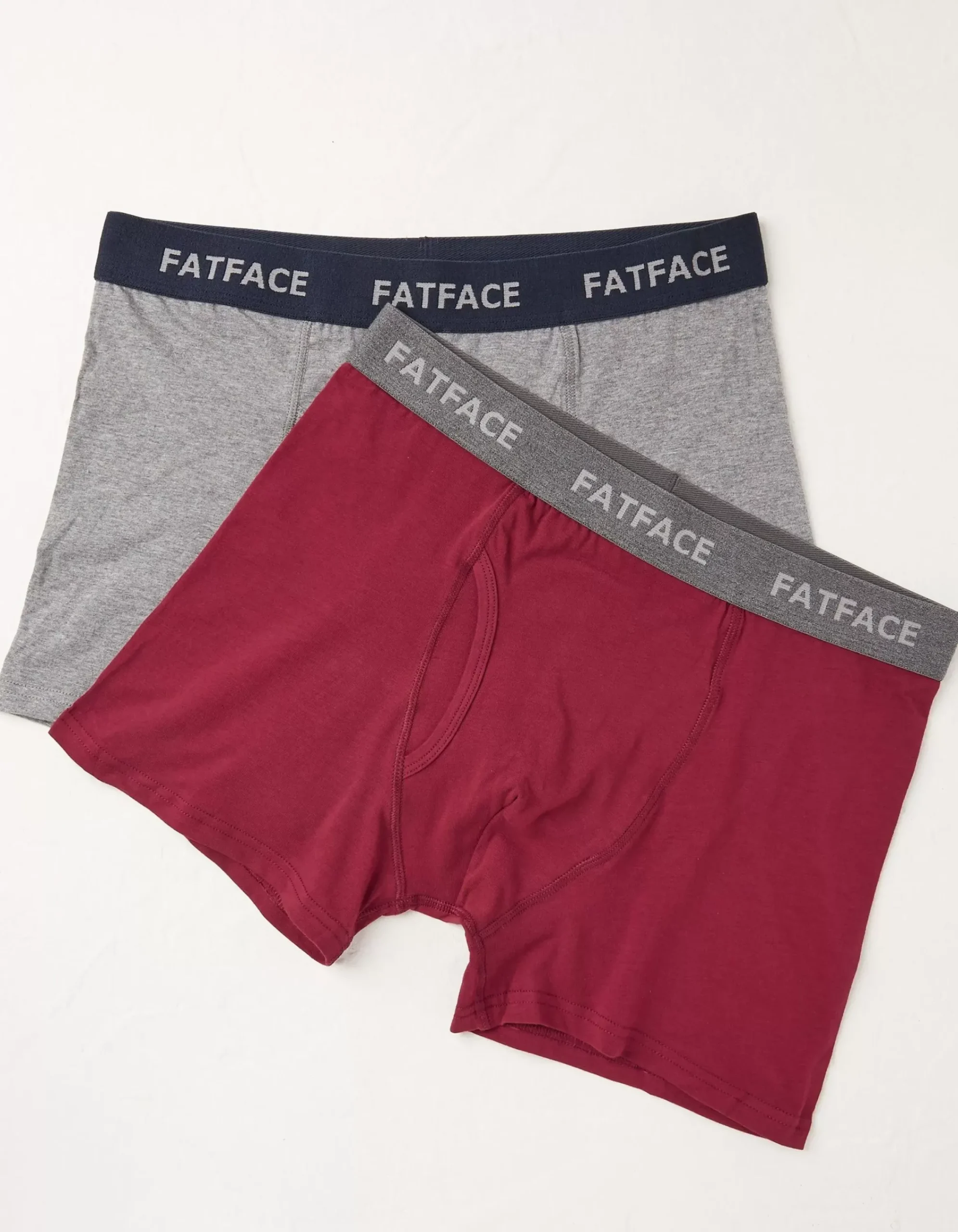 FatFace 2 Pack Plain Boxers Burgundy