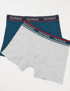 FatFace 2 Pack Plain Boxers Teal Green