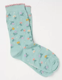 FatFace 1 Pack Pretty Floral Socks Green Haze Sale