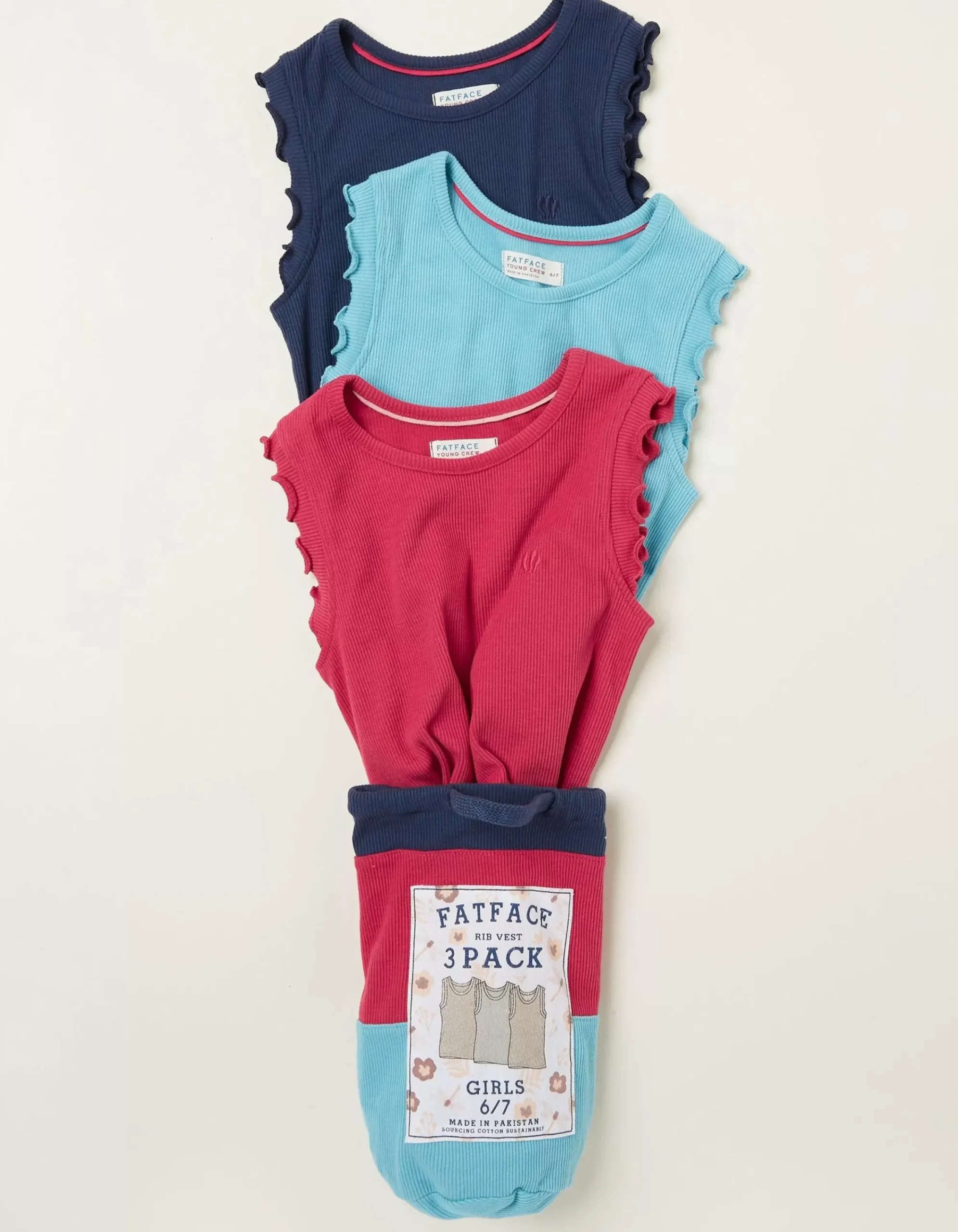 FatFace 3 Pack Rib Jersey Vests Navy Hot