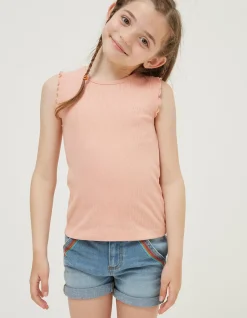 FatFace 3 Pack Rib Jersey Vests Coral Outlet
