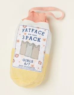 FatFace 3 Pack Rib Jersey Vests Coral Outlet