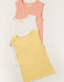 FatFace 3 Pack Rib Jersey Vests Coral Outlet
