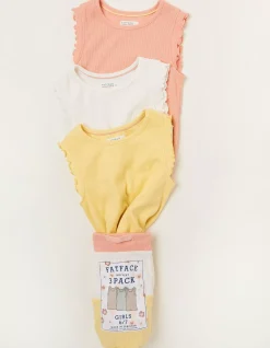 FatFace 3 Pack Rib Jersey Vests Coral Outlet