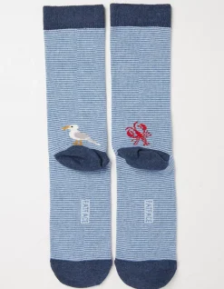 FatFace 1 Pack Sealife Stripe Socks Light Blue Marl Hot