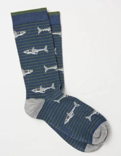 FatFace 1 Pack Shark Stripe Socks Navy