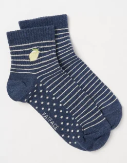 FatFace 1 Pack Stripe Lemon Socks Navy Outlet