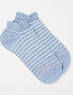 FatFace 1 Pack Stripe Trainer Socks Light Blue Marl Clearance