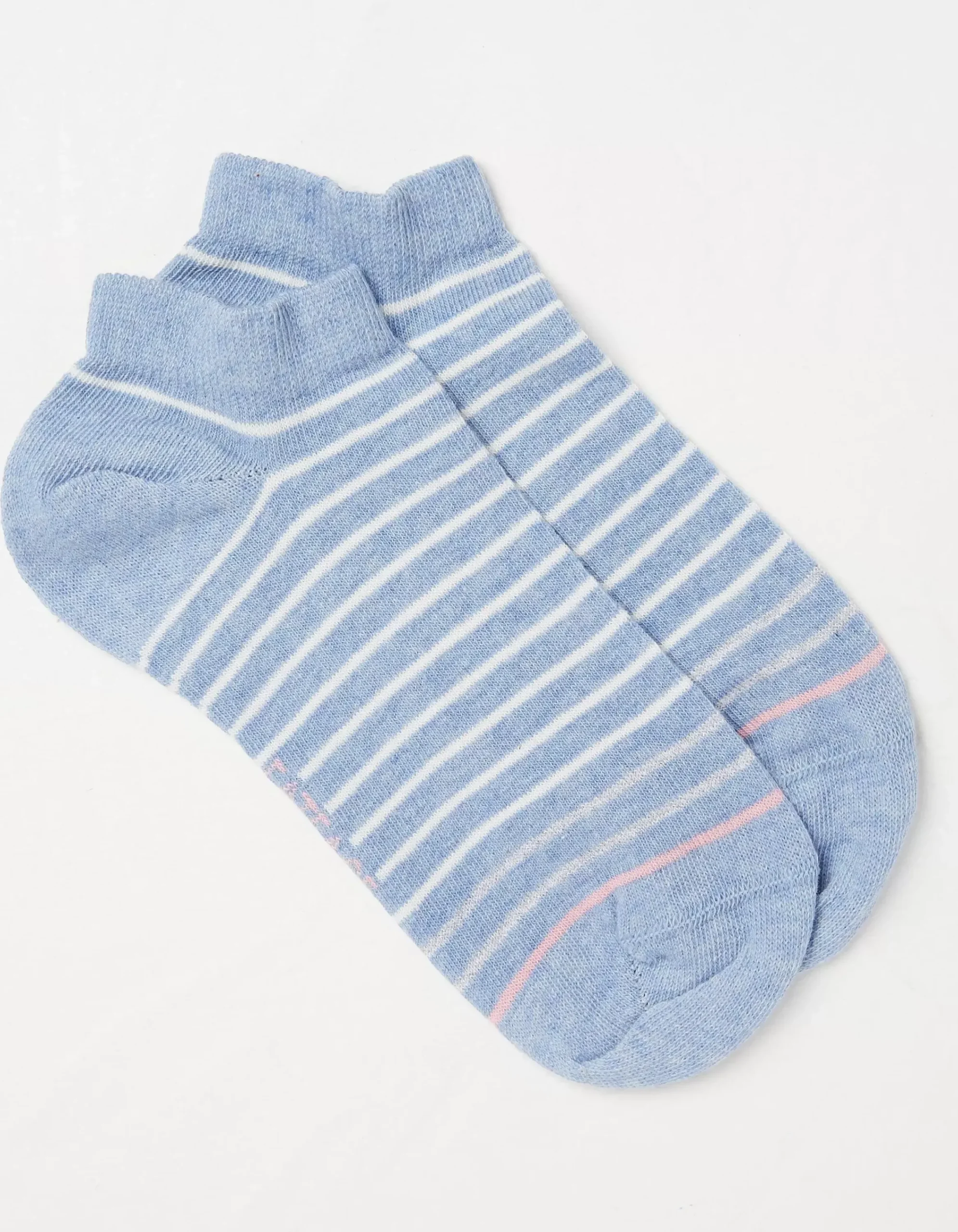 FatFace 1 Pack Stripe Trainer Socks Light Blue Marl Clearance