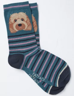 FatFace 1 Pack Striped Dog Socks Teal Green Clearance