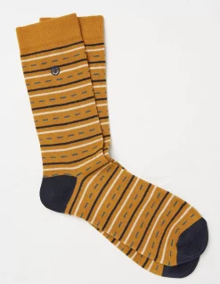 FatFace 1 Pack Stuart Fine Stripe Socks Mustard Yellow Best