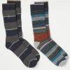 FatFace 2 Pack Thermal Stripe Boot Socks Khaki Green