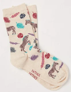 FatFace 1 Pack Tropical Zebra Socks Oatmeal Sale