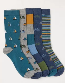 FatFace 5 Pack Vehicle Stripe Socks Multi