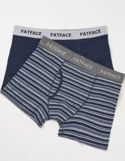 FatFace 2 Pack West Bay Stripe Boxers Navy New