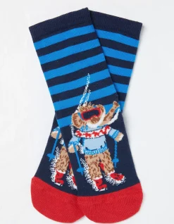 FatFace 1 Pack Wilfred Woolly Mammoth Stripe Socks Navy Outlet