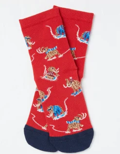 FatFace 1 Pack Wilfred Woolly Mammoth Socks Cherry Red New